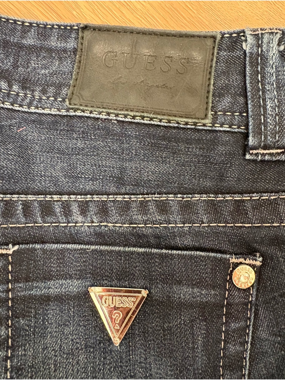 Guess Dark Blue Boot Cut Jeans with Gold Hardware